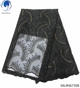 

BEAUTIFICAL black french lace material embroidery fabric New bridal stones lace fabrics high quality 2019 lace fabric ML4N673
