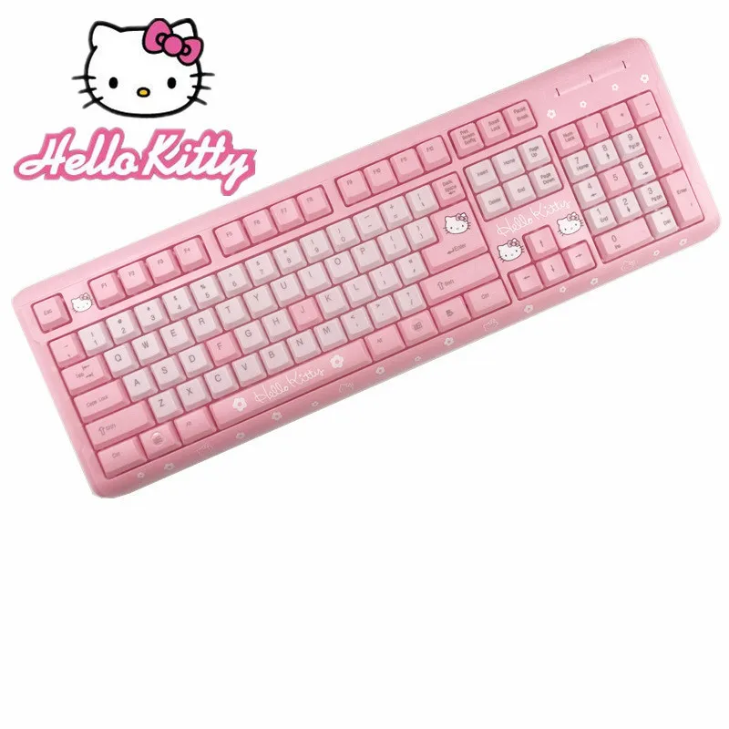 Скидка Бесшумная розовая клавиатура hello kitty hello KT с кошкой, красивая ультратонкая компьютерная клавиатура для девочек