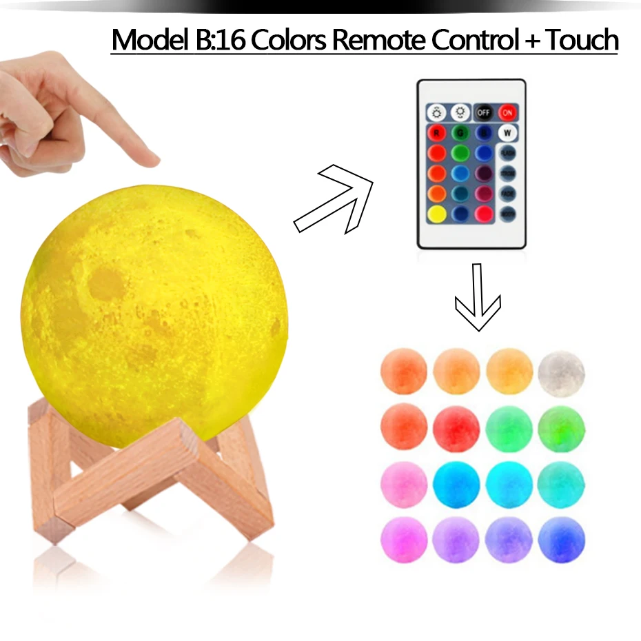 

Moon lamp LED Light 8CM 10CM 12CM 20CM 18CM 15CM 3D Print USB Moonlight RGB Changeable Touch Switch Night Light For Gift