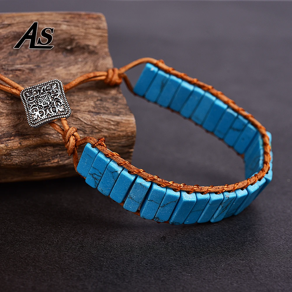Asingeloo Синий Бирюзовый кожаный браслет-шнурок нить хэндмейд трубка Jewelry Винтаж