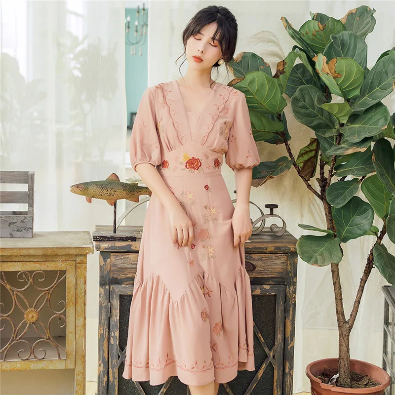 

2019 new fashion women's dresses French vintage sweet dress