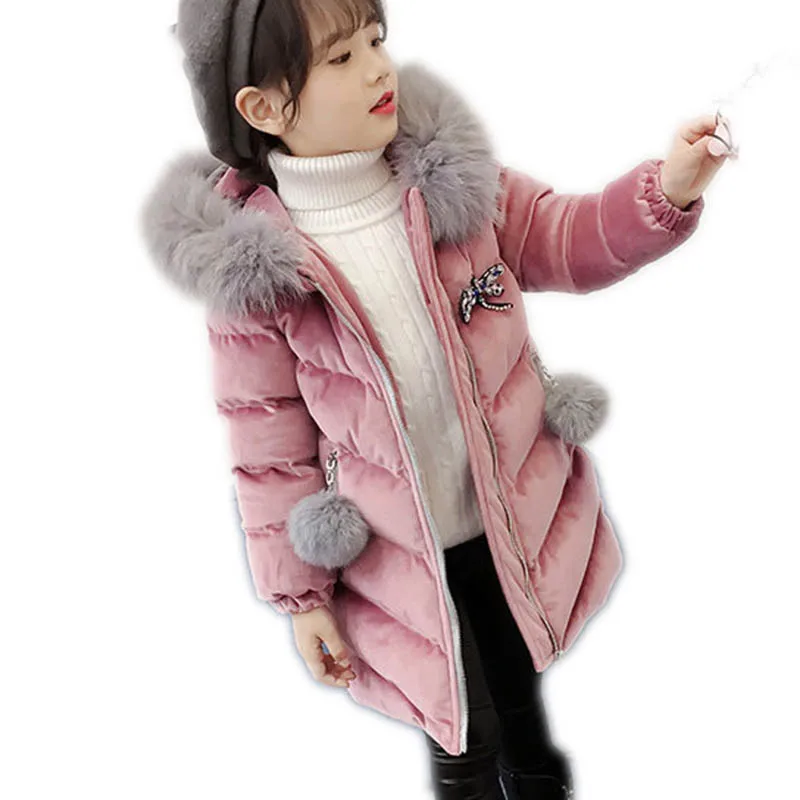 

2018 New Children Kids Winter Down Girls Thick Warm Down Jackets Girls Long Fur Hooded Outerwear Coats Kids Jacket Outerwear M62
