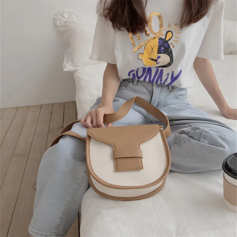 

Designer Women Small Beach Bohemian Semi-circle Canvas Weave Shoulder Messenger Crossbody Bags Bolsa Feminina Saddle