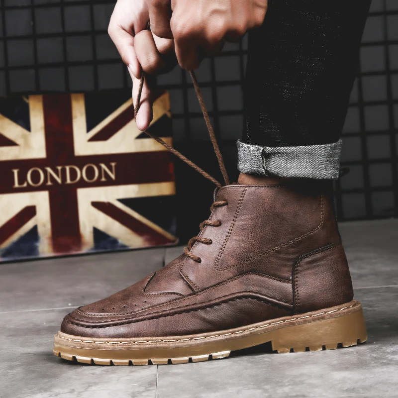 Kopen Plus Size 46 Britse Stijl Martins Boot Man Lederen Winter Sneeuw Laarzen Enkel DR 2018 Mens Casual Sport Werk Bont hout Schoenen Bot
