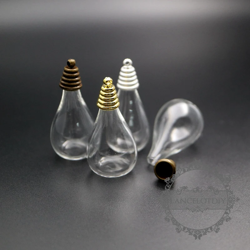 

18x24mm clear galss water drop shape bottle vial pendant charm wish pendant with silver,gold,bronze metal loop 1800258