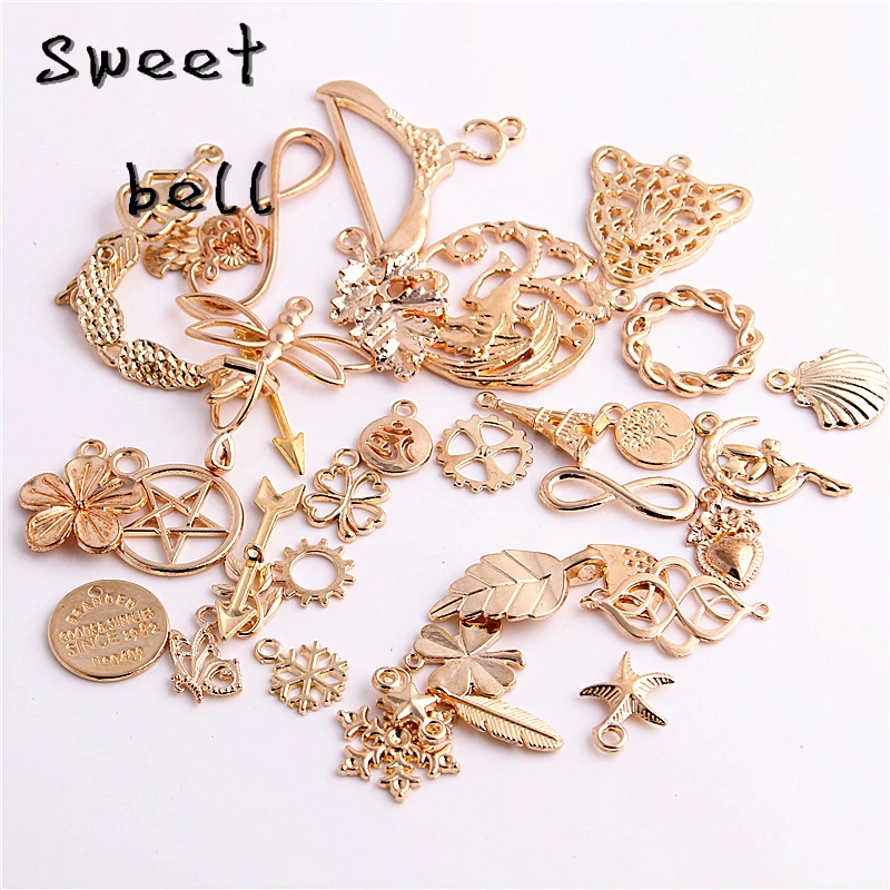 

15-45pattern Mixed 100pcs Assorted Carved Charms Pendants Beads Metal Alloy Pandent Color gold Diy Bead D0924