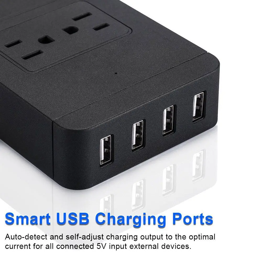 Дешево Мощность полосы с USB, Smart 4 Защита от перенапряжения мощность полосы с 4 порты и разъёмы USB зарядное устройство 2500 Вт 100 240 В для путешествий, ТВ, ...