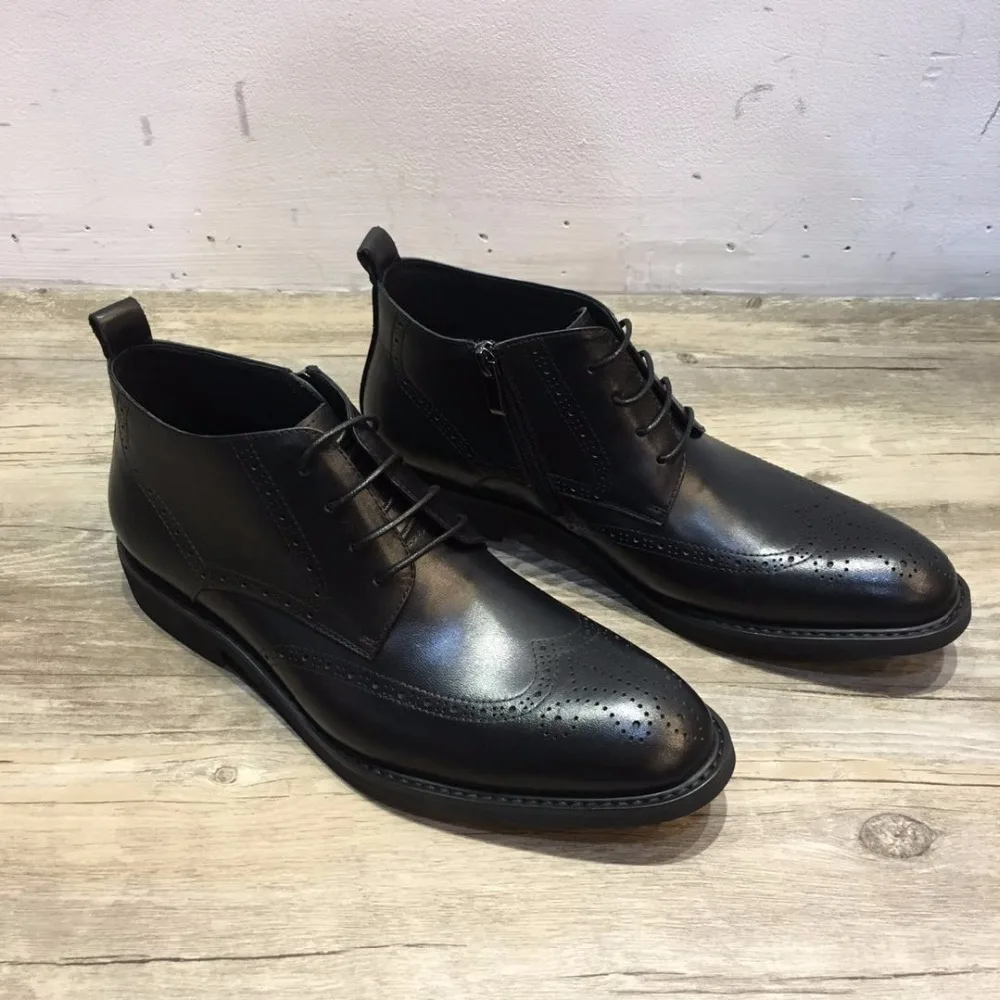 Botas Casuais Boots Desai Sapatos De Ankle Água Esculpida Atualização Trabalho Desgaste Conforto Homens Luz Nova Couro Brock Black Manchado Negócio rtqwTazrcY