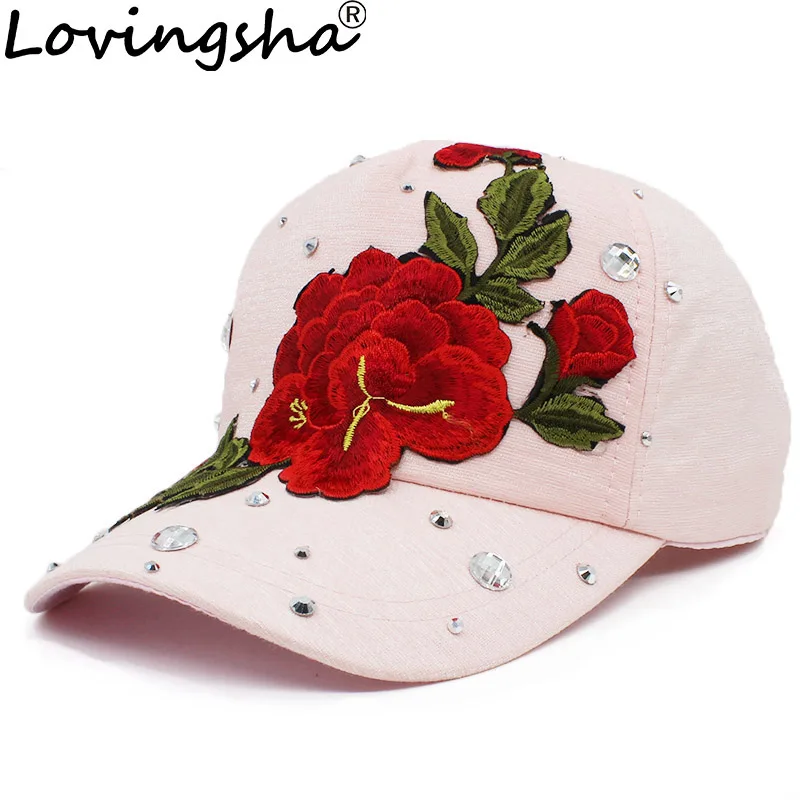 

Lovingsha Rhinestones Baseball Cap Spring Floral Snapback Summer Cap For Girl Fitted Cap Women Men Autumn Wholesale Hat AD087