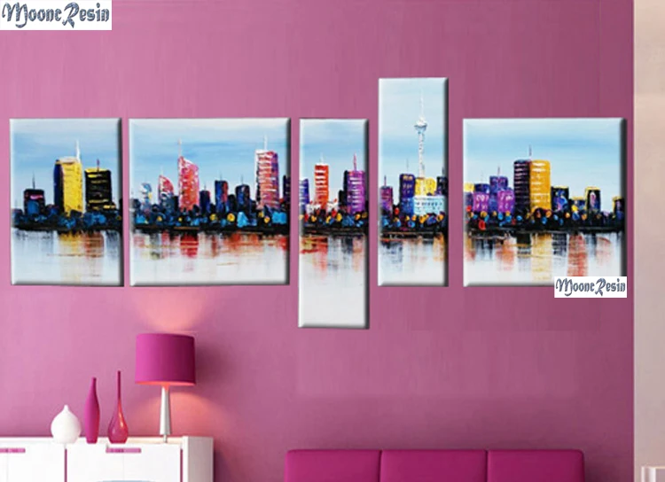 

MOONCRESIN Triptych Diamond Mosaic 5P Skyscrapers Pattern Sticker Full Square Diamond Embroidery Diy Painting Diamond Decoration