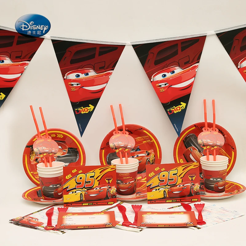 For 12 people Disney Cars 117pcs Party Tableware Set McQueen Kids Boys Favor Happy Birthday Party Supplies Decoration