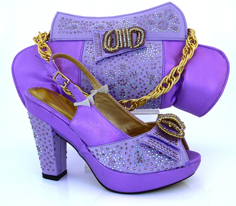 New Arrival Lilac Color Women Shoe and Bag To Match for Parties African