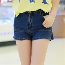 short feminino new short cintura alta high waist shorts Lotus leaf edge denim shorts women pantalones