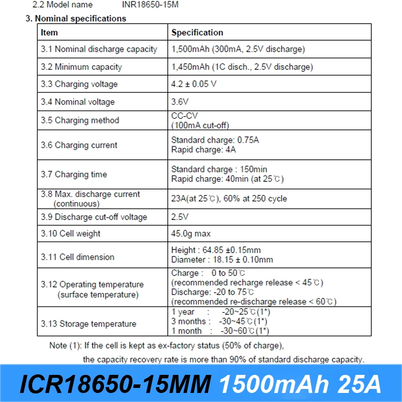 Аккумулятор 18650 15 м inr18650-15M 1500 мАч 25 ампер для электроинструментов отвертка батарея и электронная сигарета батарея для Turmera Новинка AU21