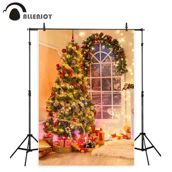 

Allenjoy Thin Vinyl photo backdrop Christmas tree window wood floor new year gift decoration photos camera foto background