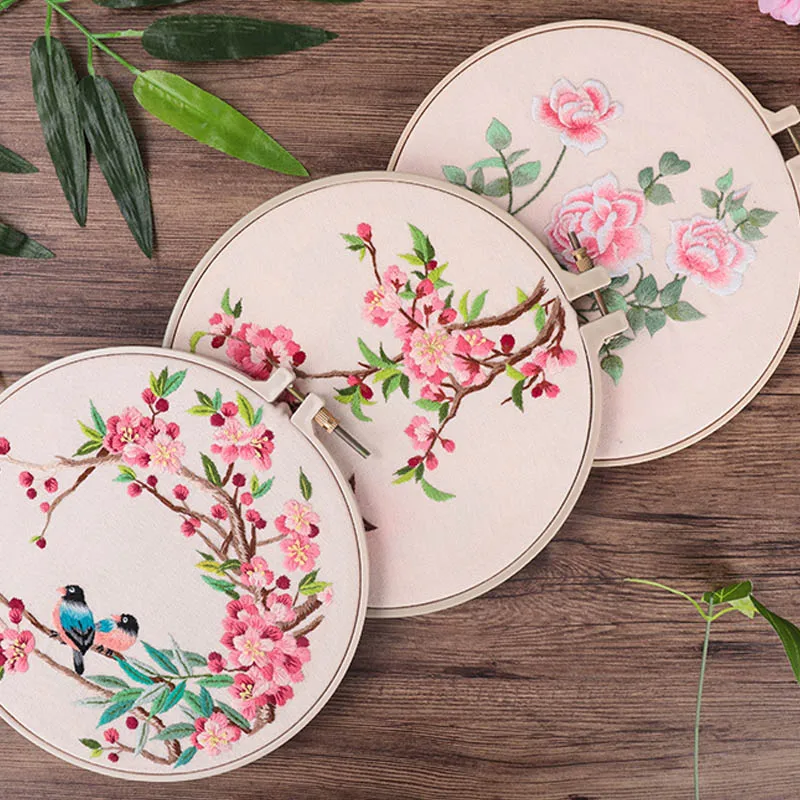Günstig Chinesische Blume DIY Stickerei Kit mit Stickerei Hoop Kreuz Stich Hand Nähen Kunst Handwerk Stickerei Malerei Wohnkultur