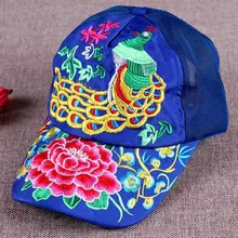 Национальный Ветер вышивка павлин, цветок сетчатая бейсболка с возможностью регулировки размера шляпы для женщин 126