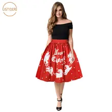 ISTider Новое поступление женские юбки с высокой талией с рождественским оленем рисунок Санта Клаус красная юбка женская юбка