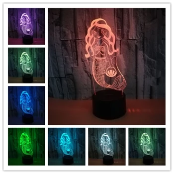 

Lovely Mermaid Princess 3D LED illusion Night Light 7 Color Changeable USB Battery Home Decor Touch Lights Gift for Girls