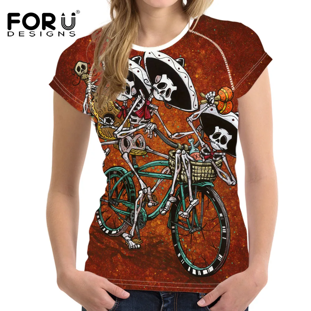 

FORUDESIGNS 2018 Women's T-shirt Skeleton Miguel Print Women t-shirts Street Fashion T Shirt Young Girls TShirt K-pop Black Cool