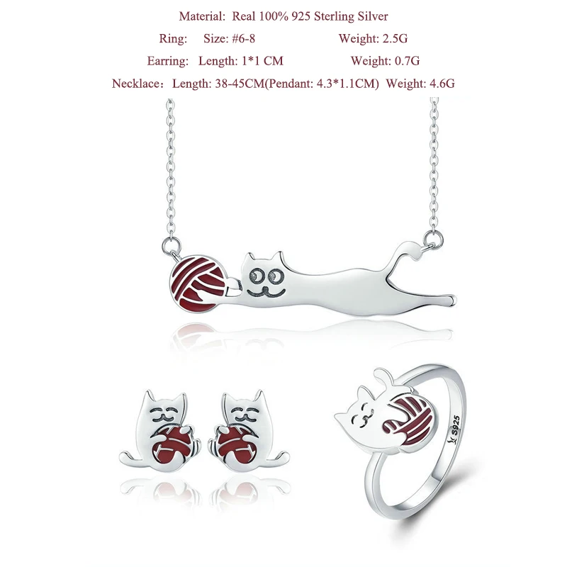 Qevila Jewelry Necklaces Authentic 100% 925 Sterling Silver Little Naughty Cute Cat Long Pendant Necklace for Women  S925 Chains (2) 