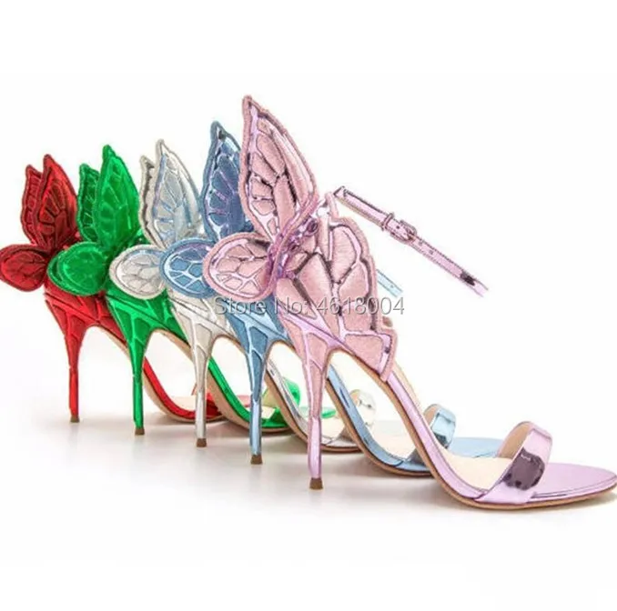 KALMALL/Свадебная обувь для невесты; сандалии с вышитыми бабочками; вечерние сандалии с крыльями и ремешком на щиколотке на высоком каблуке; zapatos mujer