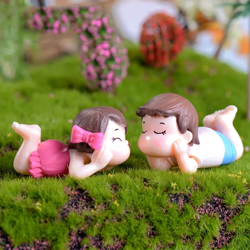 Пара мальчик девочка сад орнамент ремесла современные пейзажные игрушки миниатюрная мебель Фея двора украшения для кукольного домика