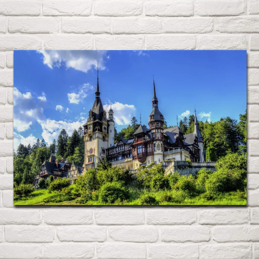 

Peles Castle romania summer palace landscape KD654 living room home wall modern art decor wood frame fabric poster print