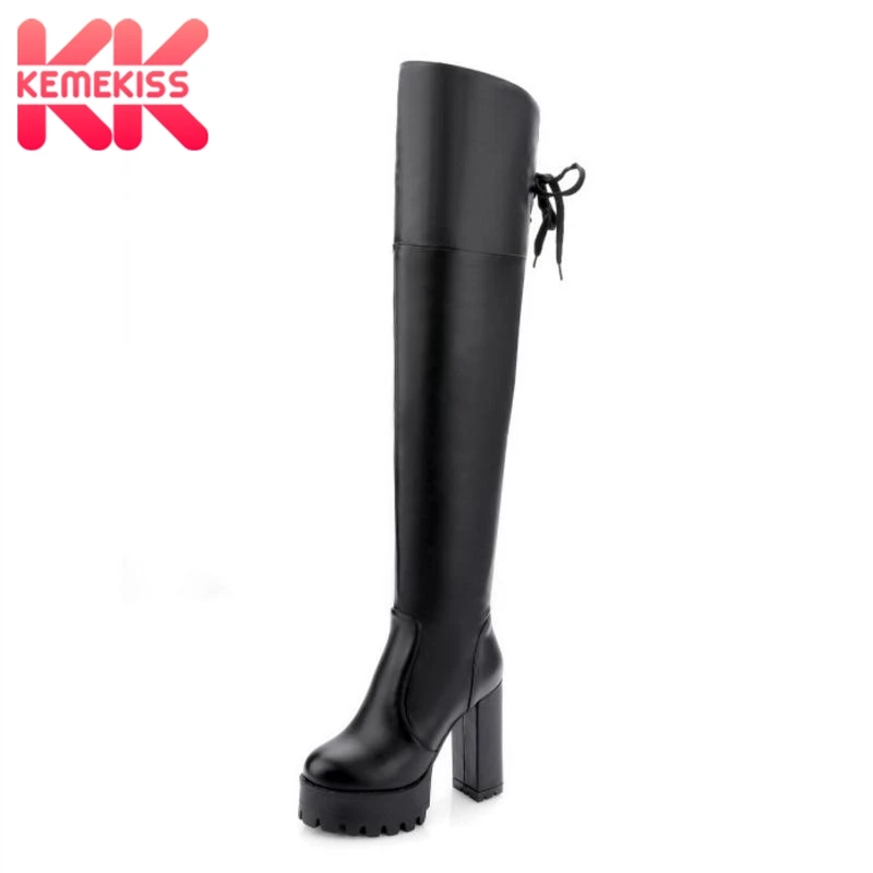 

KemeKiss New Women Thigh High Boots Platform Winter Warm Long Boots Thick Heels Shoes Woman Fashion Ladies Shoes Size 34-43