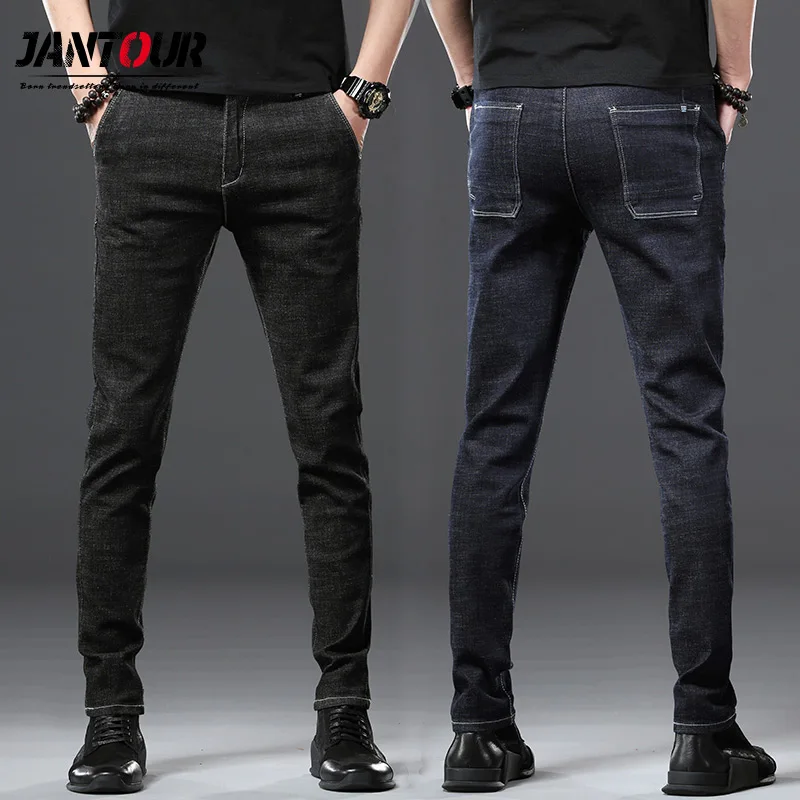 

Jantour Brand 2019 New Arrivals Jeans Men Quality Casual Male Denim Pants Straight Slim Fit Dark Blue Men's Trousers Yong Man