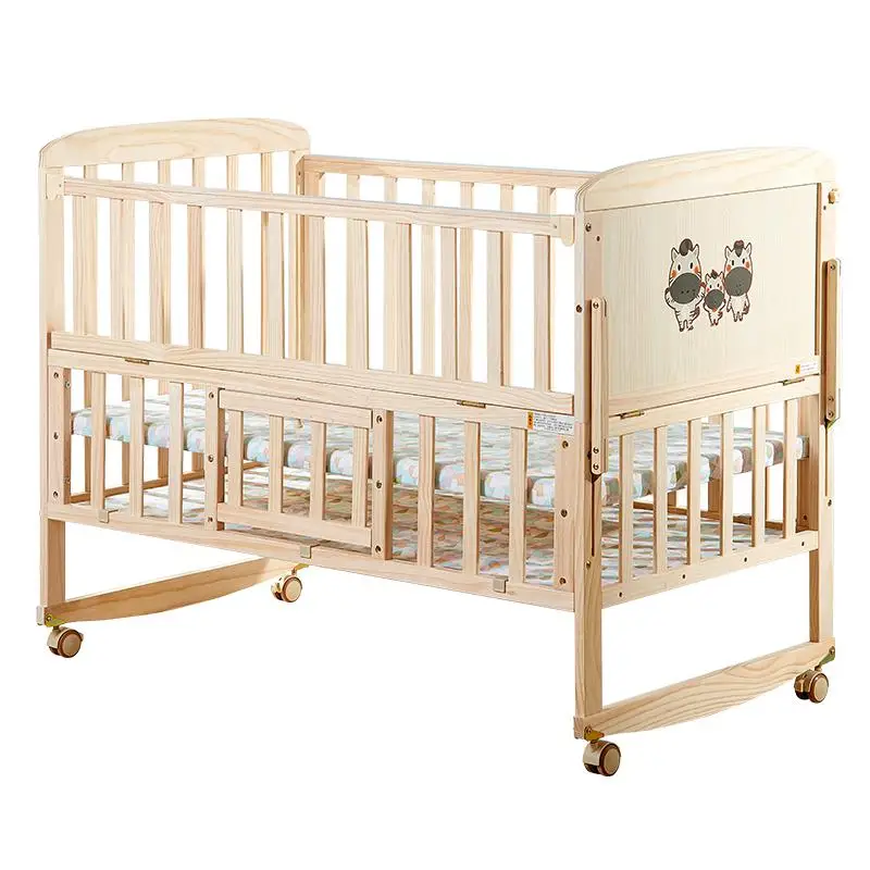 

Solid wood paint-free crib multi-function newborn baby children's bed BB cradle bed European small bed stitching big bedside