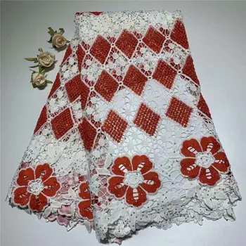 

2019 Popular latest High quality African guipure cord lace With Big Stones fabric In White for Nigerian Party Dress 5yards/lot