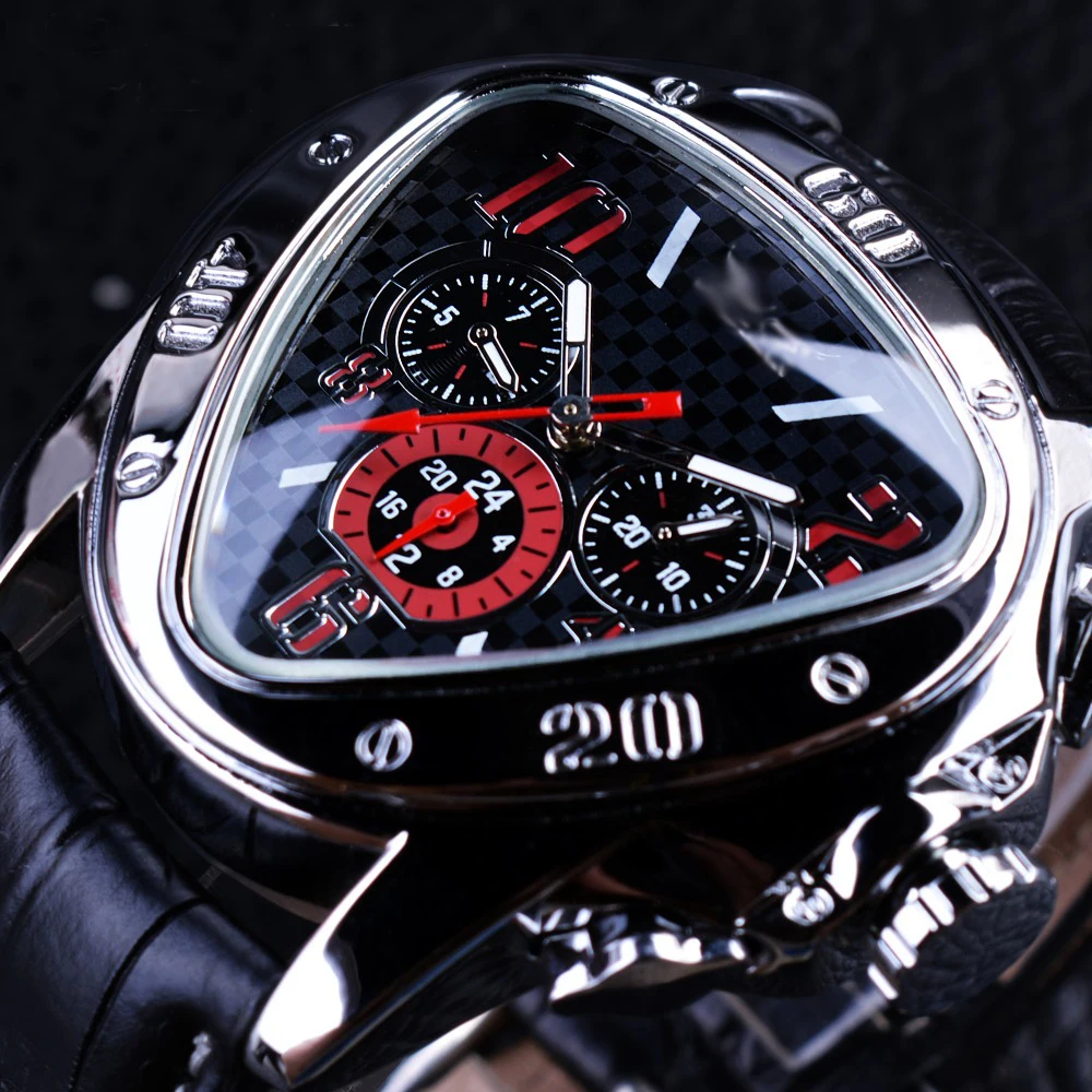 

Mens Watch Top Brand Luxury Sport Racing Design Automatic Mechanical Wristwatches Geometric Design Leather Strap Men Watch