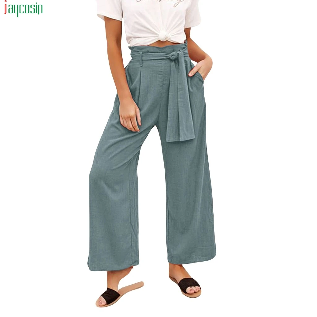 

JAYCOSIN 2019 Newest Pants Women Solid Casual Belt High Waisted Loose Cargo Pants Women Wide Leg Pants Long Trousers Female new