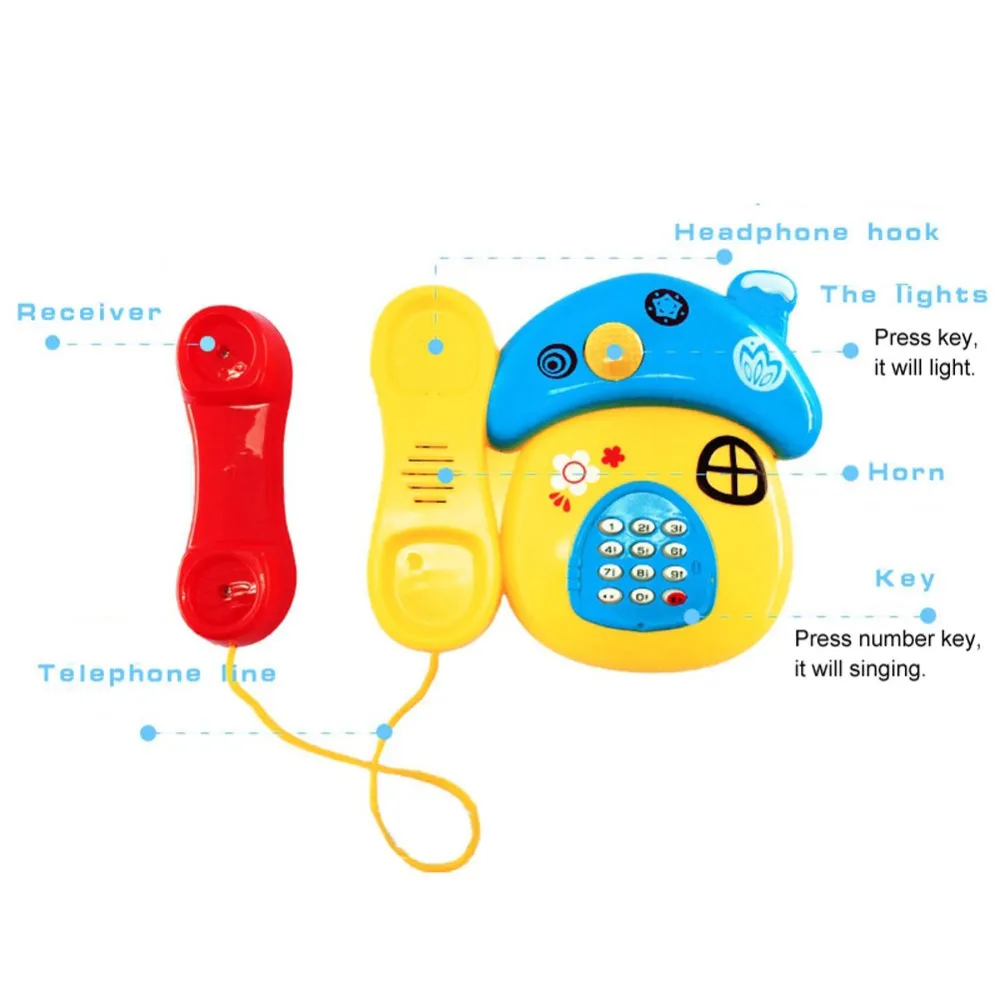 Детские игрушки звуковой светильник Раннее детство 0-12 месяцев мультфильм грибы телефон дети музыкальный электронный игрушечный телефон случайный цвет