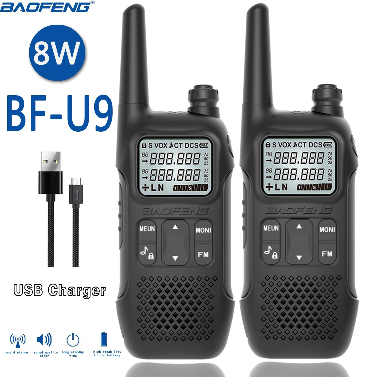 2 шт. BAOFENG BF-U9 8 Вт мини UHF 400-470 МГц FM Ham рация USB HF приемопередатчик портативный радио