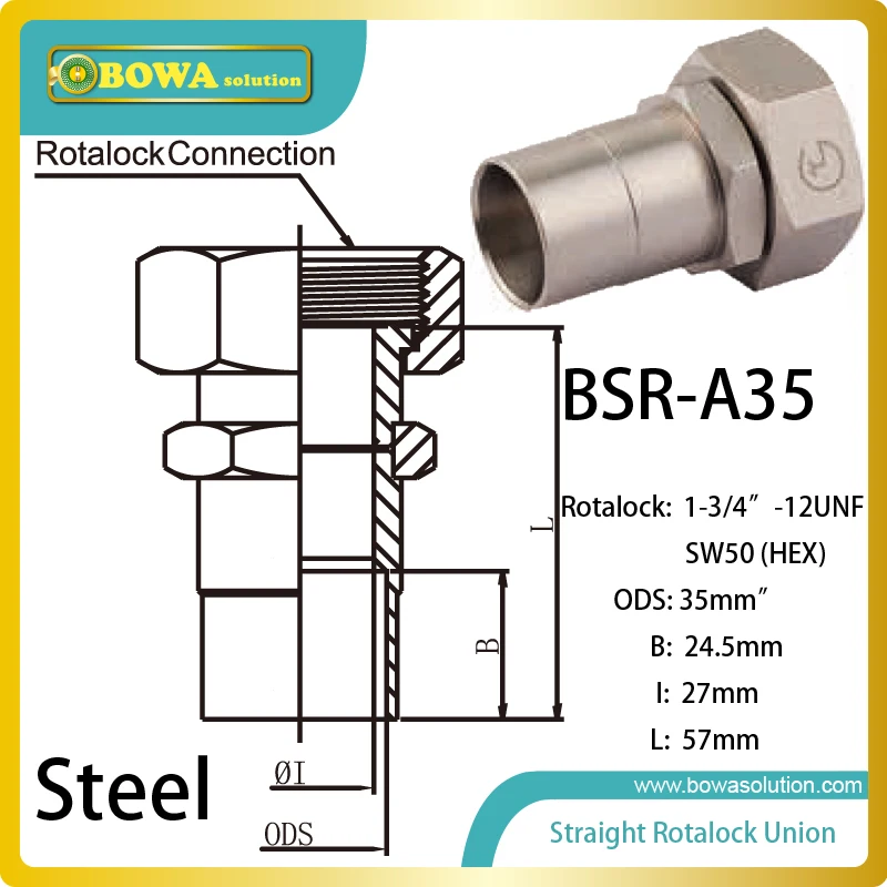

35mm ODS straight SW50 hex rotalock valve installed in screw compressor unit