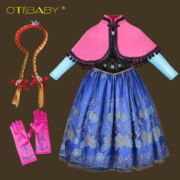 

Girls Birthday Princess Anna Costume Kids Long Sleeve Floral Lush Dress The Snow Queen Carnival Anna Cosplay Costume Child Robe