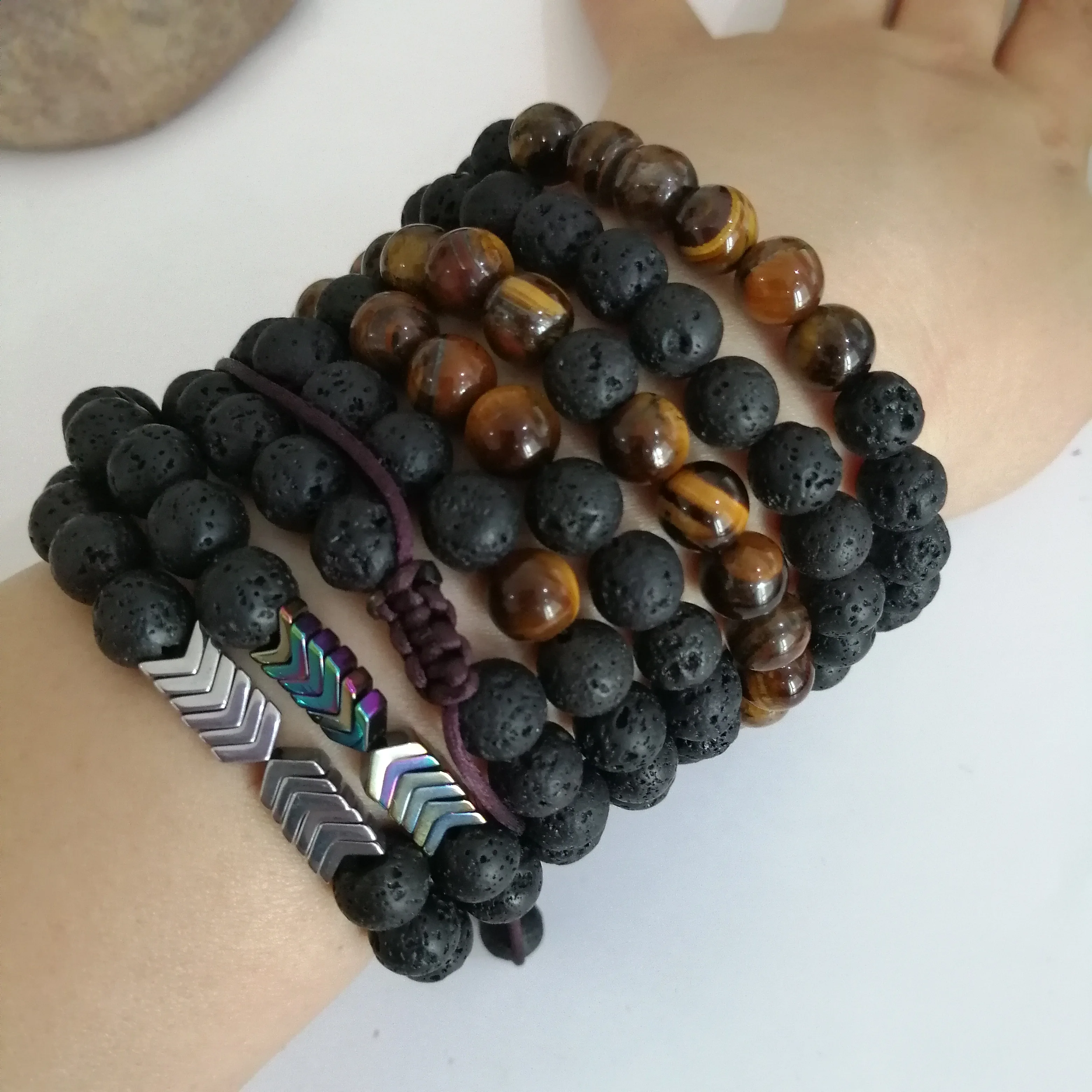 8mm Natural Tiger Eye Stone Lava Volcanic Rock Beads Adjustable Bracelet for Men Women Best Friend Hot | Украшения и аксессуары
