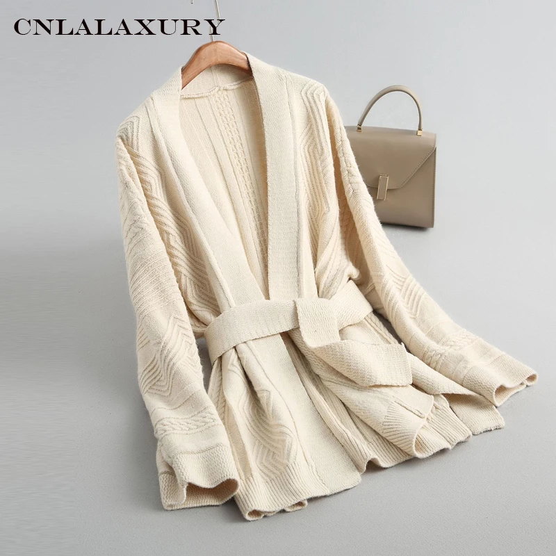 

Mid-long Cardigan Women 2019 New Autumn and Winter kardigan Long Sleeve Waist Tie Warm Outwear Knitted Sweater Coat Female hirka