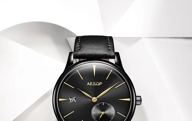 AESOP ультра тонкие автоматические механические часы для мужчин Сапфировая Кожа Мужские наручные часы Мужские часы Relogio Masculino