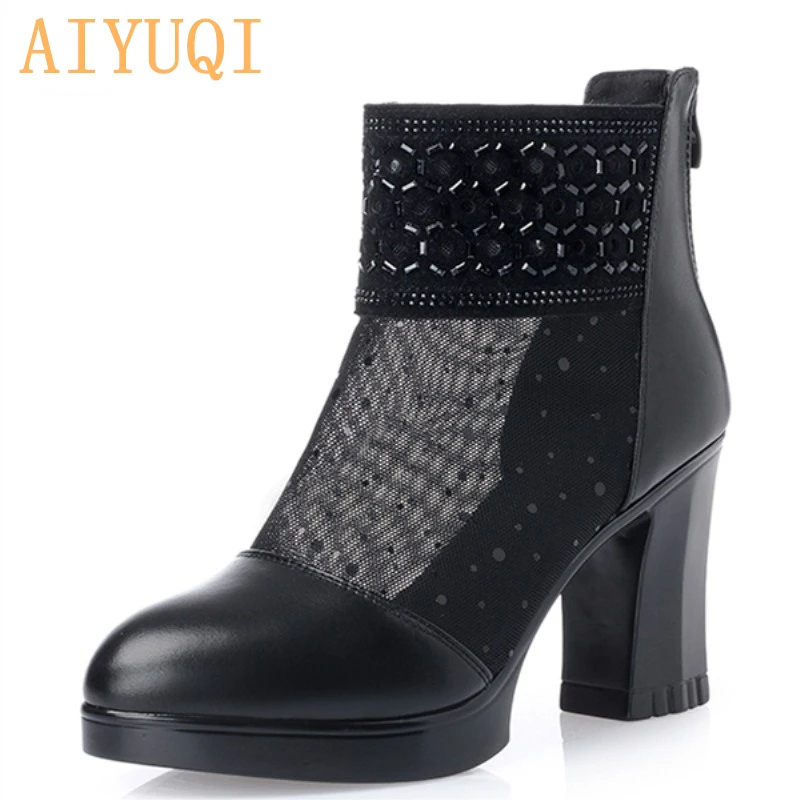 Nouveau Black 2019 Maille En Aiyuqi Fraîches Véritable Printemps Femmes À Talons De Mode Cuir Paillettes Haute Plate forme D'été bottes Bottes e9DIH2EWY