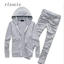 RLYAEIZ Hot Sales Casual Pure Color 2 Piece Set Men Tracksuits Autumn Sportswear Hooded Hoodies+Pants Mens Sporting Suits