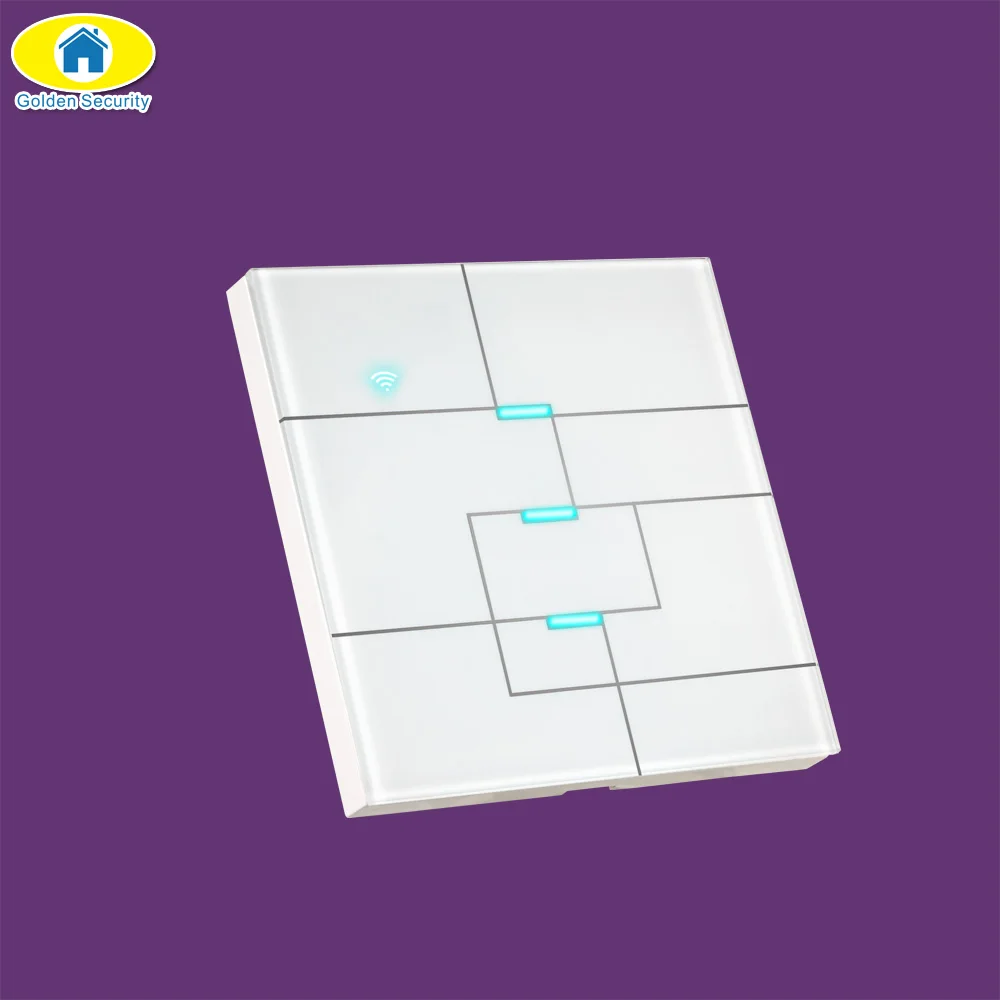 

Golden Security APP Control EU Standard WiFi Switch Wall Touch Switch Work with Alexa,3 Gang 3 Way Switch, AC 100-240V