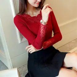 2019 Новое поступление Весенняя женская футболка модная с длинным рукавом с круглым вырезом футболка плюс размер женские красные черные