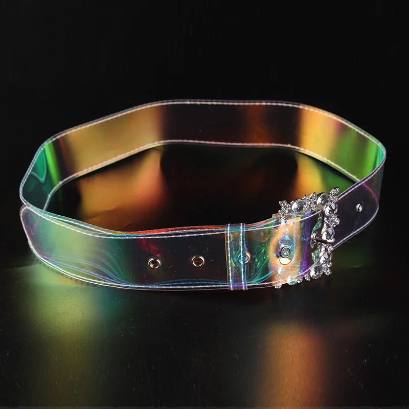 COWATHER belts for women fashion PVC wide decorated women belt transparent design female straps crystal buckle newest waistband - Цвет: F745 colorful