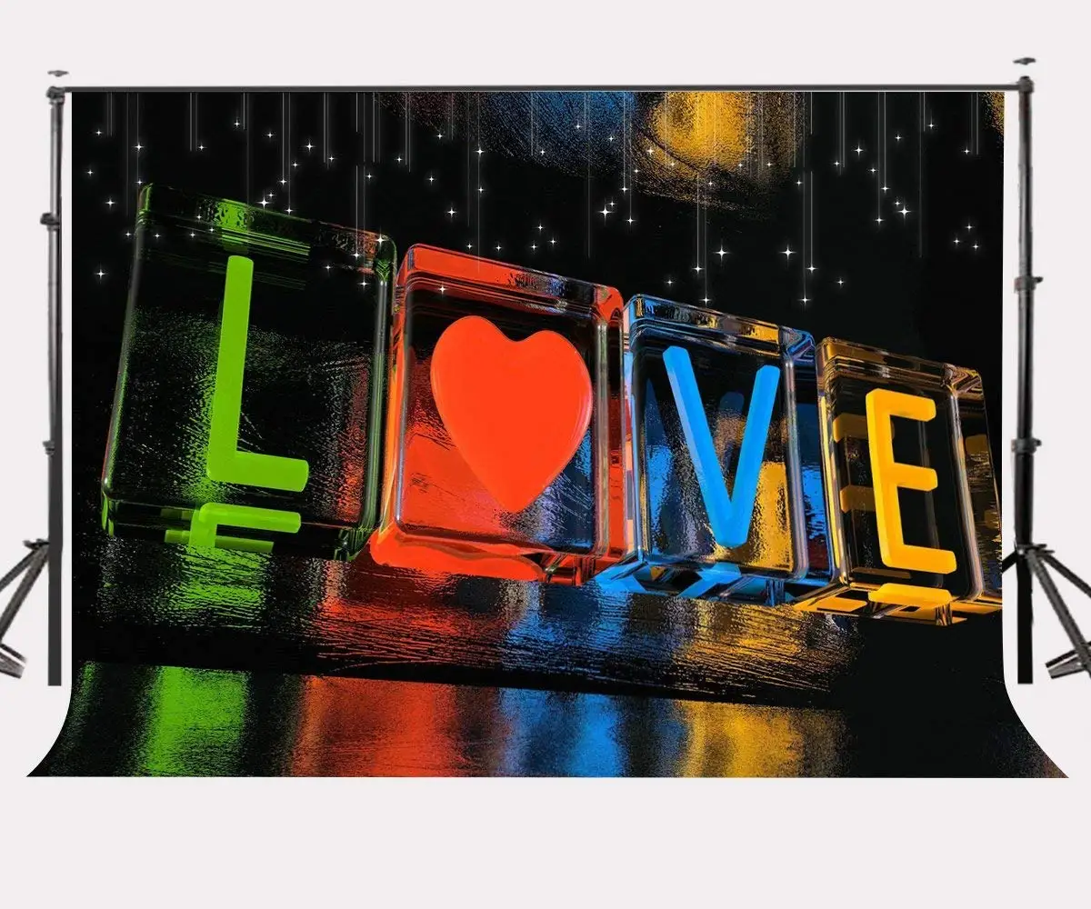 

150x220cm Starry Night Backdrop Colorful Word LOVE Pattern Ice Cube Photography Background Wedding Party Photo Props