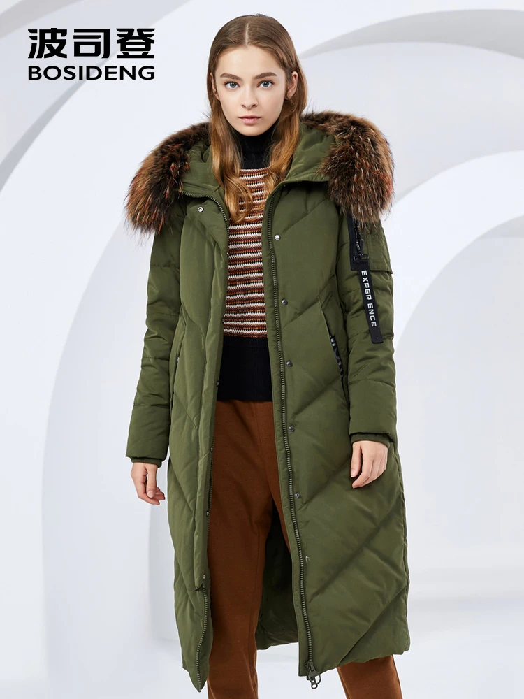 Koop BOSIDENG vrouwen winter grote echte bontkraag hooded dames donsjack 2018 nieuwe dikker warme waterdichte lange down jas b80141020