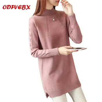 

2020 autumn winter medium long knit tops ladies solid color female thickensweater winter loose long sleeve bottoming shirt women