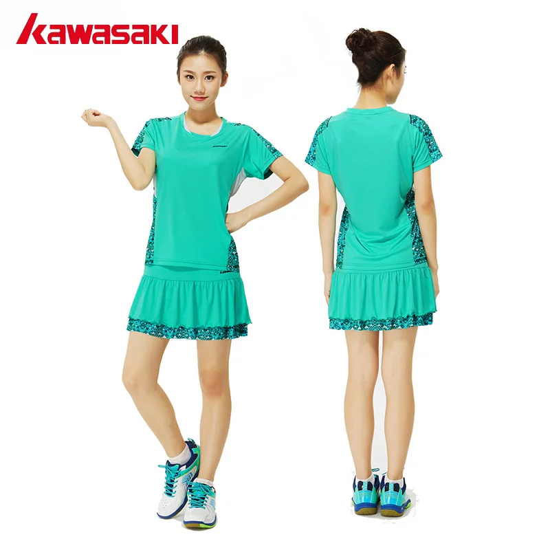 Kawasaki mujeres conjunto deportes Bádminton Tenis traje 100% poliester de secado rápido transpirable camiseta con Falda plisada falda ropa Kawasaki mujeres conjunto deportes Bádminton Tenis traje 100% poliester de secado rápido transpirable camiseta con Falda plisada falda ropa